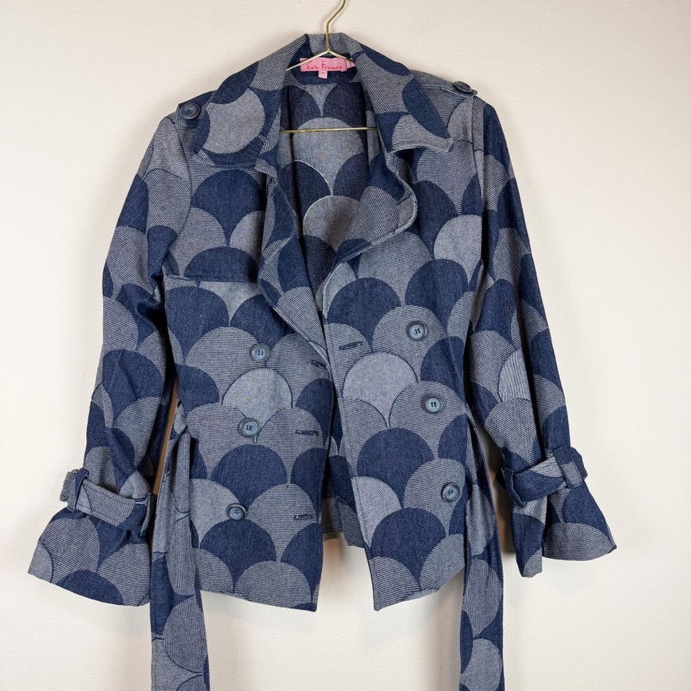 Eva Franco Brex Jacket Atomic Denim Blue Scallop Double Breasted Size 6 - Picture 4 of 14